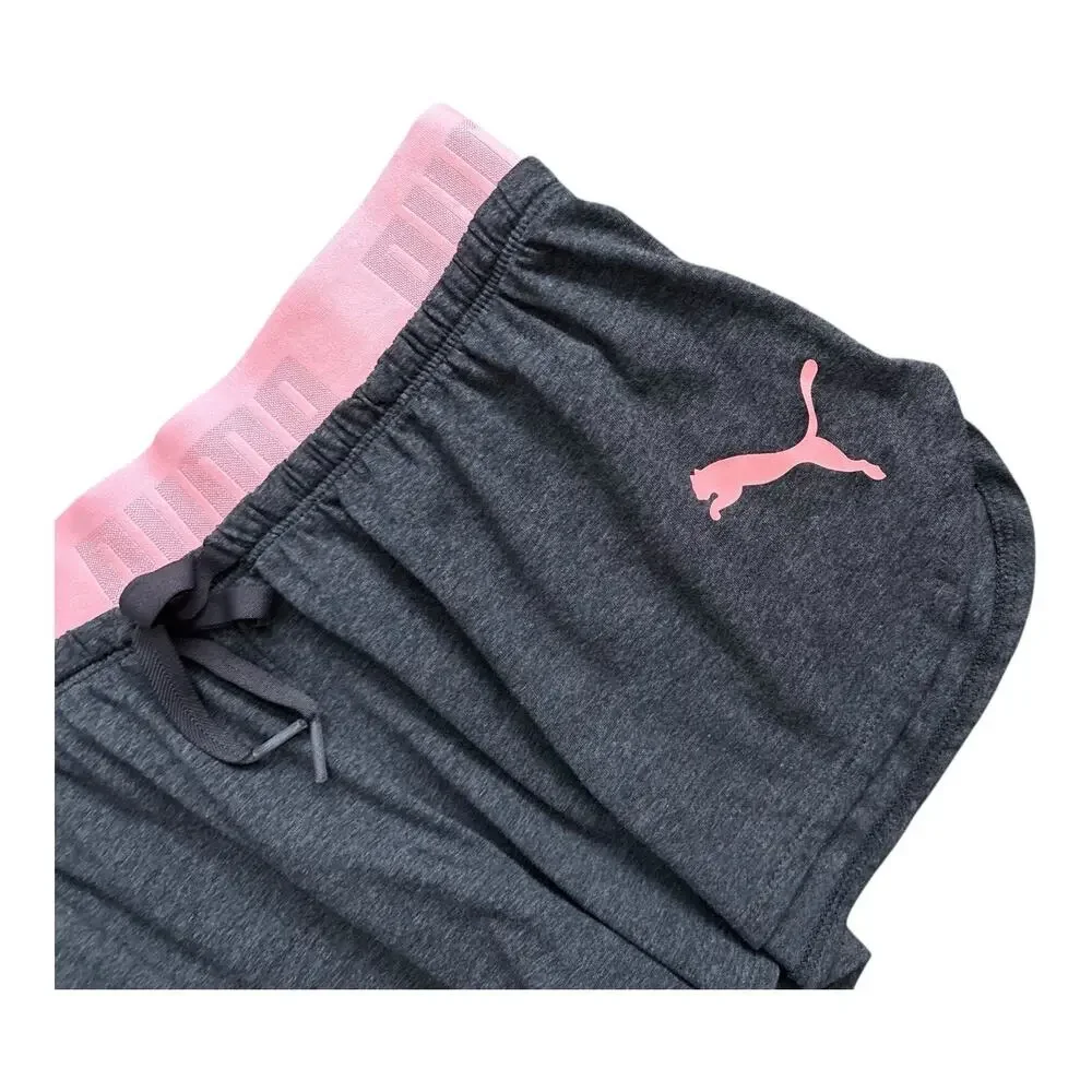 Puma Sleep Shorts Womens Size S Gray Pink Logo Pull On Lounge Pajamas Drawstring